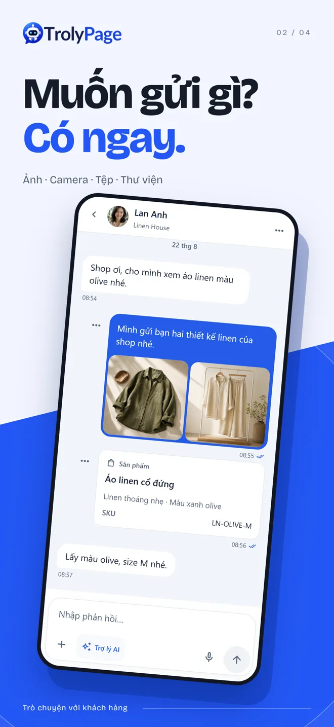 Màn hình trò chuyện với khách hàng trong TrolyPage