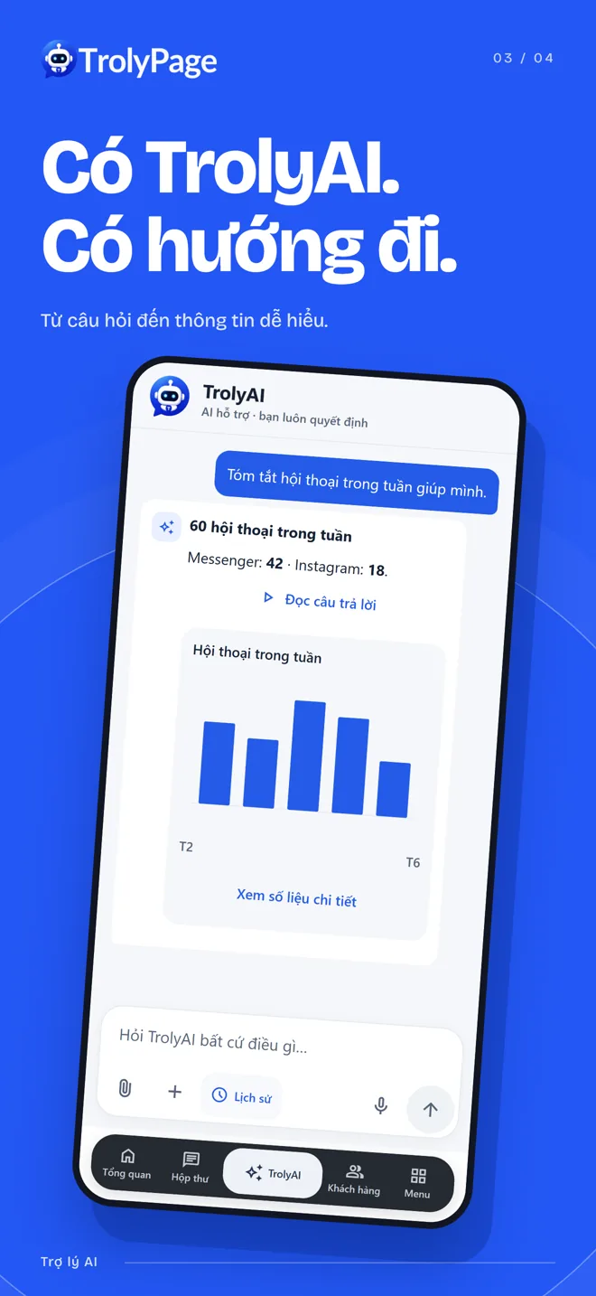 Ảnh minh họa màn hình trợ lý TrolyAI bằng tiếng Việt