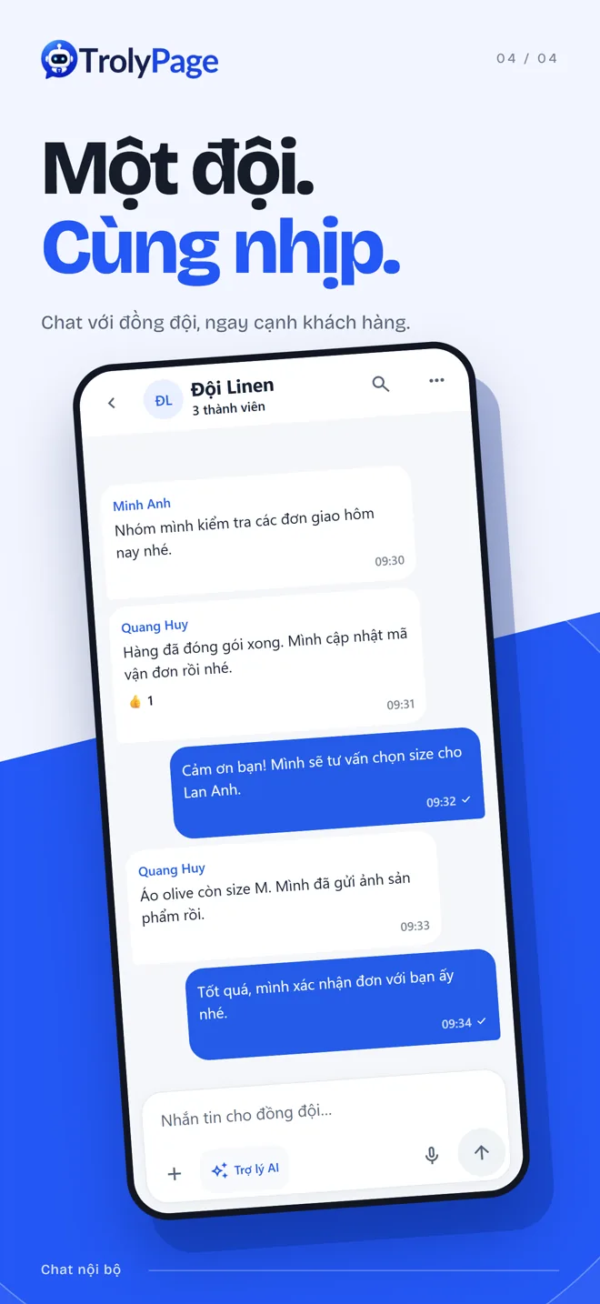 Ảnh minh họa màn hình chat nội bộ bằng tiếng Việt